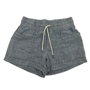 Athleta Cabo Linen Shorts Womens Size 6 Blue Elastic Waist Drawstring 4" Inseam